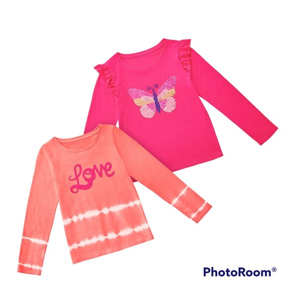 3-$30 Pack-Members Mark Girl's Long Sleeve My Favorite Tee Love+Butterfly - Picture 1 of 11